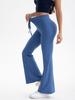 Pantalones de Yoga Europeos y Americanos de Cintura Alta Levanta Glúteos con Cordón, Sensación de Segunda Piel, Alta Elasticidad, Sin Costuras, Moldeadores, Pierna Ancha, Ligeramente Acampanados, Pantalones Largos Deportivos Casuales