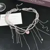 Colar Coração com Franjas e Contas em Camadas Doce e Cool Sexy Corrente de Clavícula Acessórios Exagerados Punk de Luxo Acessível de Nicho para Mulheres