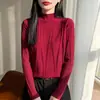 Suéter de Tricô Lantejoula Gola Alta Meia-Boca Novo Outono/Inverno 2026 para Mulheres, Camada Interna Quente Casual de Manga Longa, Top Cinza Tendência