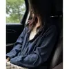 Sudadera con capucha azul estilo coreano para mujer, ropa exterior, Otoño 2026, nueva, holgada, relajada, cárdigan, top de manga larga
