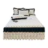 Conjunto de três peças de saia de cama em algodão lavado com renda estilo Hepburn francês tipo A com protetor de colchão acolchoado grosso e saia de cama de peça única