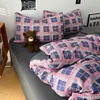 2026 Novo Estilo Simples Estilo Retrô Algodão Lavado Conjunto de Quatro Peças Capa de Edredom Lençol de Cama Conjunto de Três Peças para Dormitório de Estudante