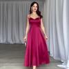 2024 Verão Novo Europeu e Americano Amazônia Roupas Femininas Transfronteiriças Pure Desire Cintura Alta Slim-fit Cetim Vestido Elegante