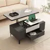 Mesa de Centro e Mesa de Jantar Multifuncional com Altura Ajustável, Estilo Creme, para Uso Doméstico, Adequada para Apartamentos Pequenos, Mesa de Centro Dobrável