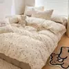 Conjunto de quatro peças de algodão lavado de grau A para maternidade e infantil com camada dupla de gaze, puro algodão, com capa de edredom, lençol com elástico e lençol de cama para dormitórios estudantis, conjunto de três peças