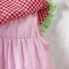 Fornecimento Transfronteiriço Roupas Infantis 2025 Novo Macacão para Meninas com Elemento de Melancia e Gola Boneca Listras Rosa e Brancas Macacão para Bebê Engatinhar