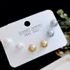 SLBABY Exquisitos pendientes de tres pares con microincrustaciones de circonita y perla para viajeros, pendientes de tres pares con broche de plata S925 que combinan con todo, una tarjeta