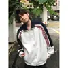 Chamarra de Tres Rayas con Costuras de Color Contrastante para Hombre Otoño Estilo Retro Americano Deportiva Sudadera Cleanfit Manga Raglán
