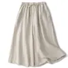 Pantalones Falda de Pierna Ancha con Estampado de Gotas de Lluvia en Lino, Algodón-Lino, Sencillos y Versátiles, Estilo Artístico, Pantalones Acortados de Cintura Alta Elástica