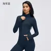 Chaqueta Deportiva de Yoga para Mujer Manga Larga Cuello Alto Cremallera Cárdigan Exterior Ciclismo Correr Fitness Top D26110