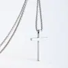 Collar con Colgante de Cruz de Acero Inoxidable Europeo y Americano Transfronterizo para Hombre, Largo, Personalizado, Versátil, Brillante, Collar de Acero de Titanio con Cruz
