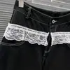 Primavera 2025 Nuevo Estilo Americano Sentido de Diseño Retro Puntadas de Nicho Encaje Jeans Pantalones Anchos Holgados para Mujer