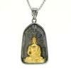 Collar Unisex de Acero de Titanio con Colgante de Cristal Amitabha Tallado Madre Verde Manjusri Mil Manos Guanyin