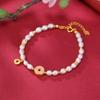 Pulsera de plata de ley S925 bañada en oro con perlas de agua dulce y monedas Guofeng retro con cuentas redondas y temperamento irregular