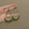 Nuevos Pendientes Exagerados de Estilo Chino con Borlas y Recortes de Gota de Agua Verde, Pendientes Elegantes y Únicos de Alta Gama, Pendientes de Moda Nicho