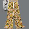 Pantalones de Pijama de Algodón Finos de Verano para Mujer con Estampado de Dibujos Animados, Pantalones de Pierna Ancha para Mujeres Embarazadas, Tallas Grandes, Adecuados para Usar Afuera, Pantalones Largos de Algodón, Exportación