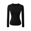 Camiseta de Manga Larga para Fitness Yoga de Chica Atractiva Estilo Nuevo de Primavera Cuello Redondo Pequeño Pulóver Elástica Ajustada Camiseta Interior Top Corto