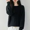 Suéter de tricô de algodão puro com gola redonda e padrão torcido, estilo casual e suave para mulheres, suéter quente de sete pontos espessados, suéter básico de tricô de modelagem solta
