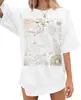 Marca Independente Tamanho Europeu Camiseta Fofa Top Feminino com Padrão de Flor de Tubarão Camiseta Top Verão Casual Solto Manga Curta