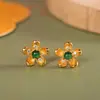 Pendientes de Moda Plateados de Personalidad Estilo Lujo Ligero Pendientes de Botón de Jade Esmeralda Chapados en Oro Plata S925 Pendientes Florales para Mujer