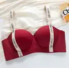 Sutiã com Alça de Ombro de Letra para Levantar Seios Pequenos de Mulheres, Push-Up e Aumento, Suporte Superior Sem Costura para Seios Secundários, Sutiã Ajustável Anti-Queda