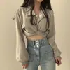 Chique Coreano Primavera Design de Nicho Francês Laço nas Costas Ombligo à Mostra Top Curto para Mulheres