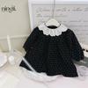 [Vestido de pana] Falda Lemon Girl Otoño Bebé Niña Encaje Cuello de Muñeca Dulce Falda de Princesa
