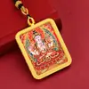 Colar Pingente Thangka Semi-Pintado à Mão Dourado do Xizang das Oito Divindades Guardiãs, Deus Amarelo da Riqueza, Thangka dos Doze Signos do Zodíaco