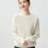 Suéter de tricô 100% caxemira pura estilo preguiçoso para mulheres, gola redonda, design vazado, caimento solto, mangas com ombros caídos, tricô macio e texturizado