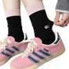 Meias Femininas de Primavera e Verão Bordadas Color Block Desenho Animado Meio da Panturrilha, Animais Fofinhos Estilo Japonês Tendência Personalidade Algodão Puro Meias Longas