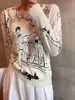 Directamente del fabricante: Camiseta de Punto Fino con Graffiti de Manga Corta para Mujer, Versátil, de Personalidad, para Primavera/Verano, Tejido de Diseño Sencillo