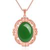 Colgante de estilo coreano con diseño hueco, chapado en oro rosa de 18 quilates, imitación de calcedonia, jaspe, diamante y jade verde ovalado.