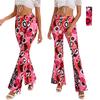 2025 Amazon Más Vendido Ropa Hippie para Mujer Pantalones de Pierna Ancha Acampanados de Moda Pantalones Estampados en Contraste + Pañuelo para la Cabeza