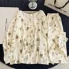 [Algodón nube de alta calidad] Conjunto de pijama largo de manga larga, cuello redondo, con ribete de encaje, talla grande para mujer, adecuado para usar como ropa de estar