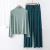 Novo Conjunto de Loungewear Feminino de Manga Longa e Calça Longa, com Textura Modal, Gola Alta, Caimento Solto, que Pode Ser Usado na Rua