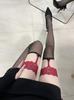 Medias de Seda Perlescente con Encaje para Mujer Sexy Negras Puras de Seda Calcetines de Tirante Único Grises Hasta la Rodilla Emocionales Delgados Anti-enganche de Seda