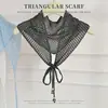 Bufanda Triangular Calada Pañuelo para la Cabeza Bufanda de Punto Multifuncional para Superponer Chal Corbata con Cuentas Corbata de Cuello Decoración de Cintura Cubre Trasero Mujer