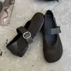 Sapatos femininos Mary Jane franceses super macios, nova coleção outono 2025, sapatos baixos retrô com design de tira única e abertura rasa na biqueira