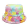 2026 Invierno Nuevo Estilo Sombrero de Pescador Tie-Dye Colorido Gradiente Color Piel Sintética de Conejo Sombrero Cubo Cálido de Piel Sombrero de Invierno Protección para Orejas