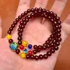 Pulsera de Múltiples Círculos de Granate, Pulsera de Múltiples Círculos de Granate Imitación para Mujer, Borgoña con Pixiu Dorado, Accesorios de Cloisonné, Transmisión en Vivo