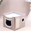 Nido de Cuatro Estaciones para Mascotas Gato y Perro Doble Capa Plegable Mediano Nido Villa Nido de Almacenamiento para Mascotas Casa Plegable para Gatos Nido con Rascador para Gatos