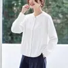Top Elegante de Manga Larga con Cuello Alto para Mujer 2026, Camisa de Algodón Puro Cómoda de Gama Alta, Camisa a Cuadros Vintage Estilo Oficina