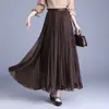 Falda plisada de malla, nuevo modelo otoño 2026, falda larga casual de línea A, ajustada y con caída, con pliegues de palillo