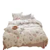Conjunto de quatro peças 100% algodão puro Classe A para dormir sem roupa, estilo ins, fresco e fofo, algodão lavado, cartoon, conjunto de três peças para dormitório, conjunto de quatro peças estilo lençol com elástico