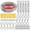 Gama completa de kits de cable de acero para luces de cadena para exteriores, colgar ropa, mosquetones, tensores de cable y kits de cable de acero