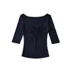 RY2676-2026 Estilo Europeo Primavera Verano Nuevo Sexy Ajustado Escote en V Top para Mujer Chica Caliente Adelgazante Manga Media Camiseta