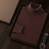 Nuevo Suéter de Cachemira para Hombre Otoño e Invierno 2024 Cuello Alto Color Liso Básico Camiseta Interior Cálida Casual de Negocios para Hombre de Mediana Edad