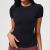 Camiseta Esportiva Feminina Caijue de Manga Curta com Ombro Normal, Top Fitness de Alta Elasticidade Slim Fit, Top de Yoga com Sensação de Quase Não Estar Usando