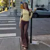 Roupas Femininas Estilo Ins Europeu e Americano Outono 2026 Novidade Gola Redonda Manga Longa Estampa de Bolinhas Slim Fit Camiseta Básica