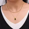 Moda Europea y Americana Nuevo Estilo Ins Cuadrado Geométrico Marca Colgante de Acrílico Collar Apilado de Doble Capa Acero de Titanio No se Desvanece